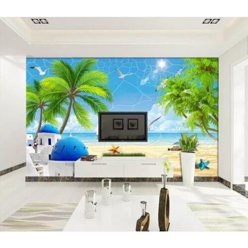Custom photo wallpaper for walls 3 d Mediterranean murals tree seaside beach 3d tv background wall papers for living room decor