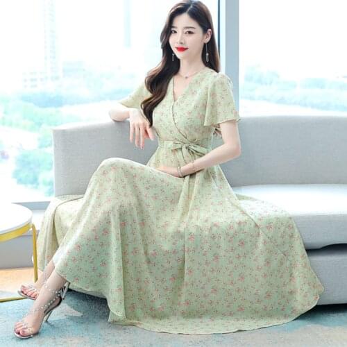 Casual Chiffon Floral Boho Beach Maxi Dress Plus Size Elegant Bodycon Party Vestidos 2021 Summer New Women Vintage Midi Sundress