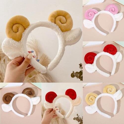 Fleece Women Cute Fashion Cartoon Sheep Horn Lamb Ear Headband Wash Face Hair Hoop Headwear Hair Accessories