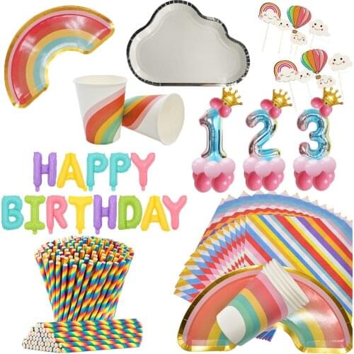 Rainbow Wedding Decorations Paper plates Cups napkins balloons multicolor Birthday Party Supplies Cake toppers Girls Baby Shower