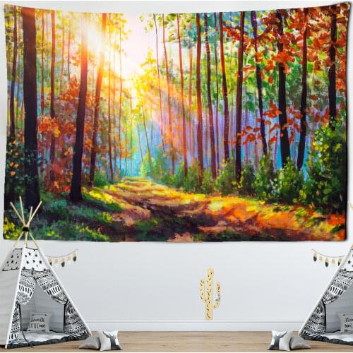 Retro Oil Painting Beautiful Forest Natural Scenery Tapestry Wall Hanging Hippie Mandala Bedspread Bohemian Art Home Decor