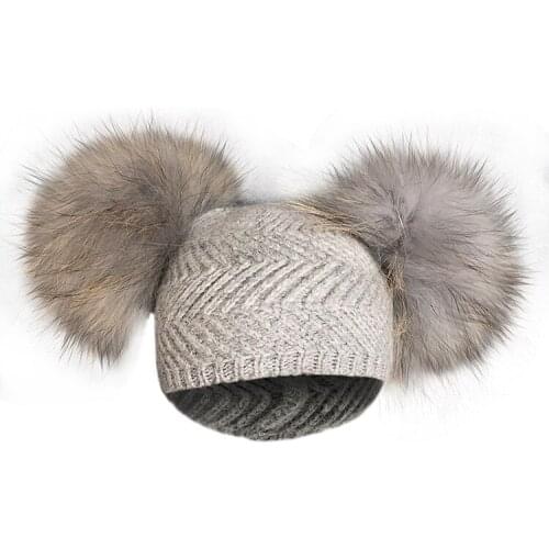 Infant Hats Baby PomPom Beanie Hats Boy Girls Cute Toddler Angora Knitted Hats Raccoon Fur Furry Ball infant Hat