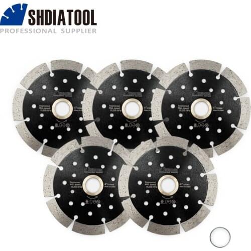 SHDIATOOL 5pcs Diamond Segmented Saw Blade with Multi Hole Dia 4/4.5/5" Cutting Disc for Hard Material Stone Ceramic Tile