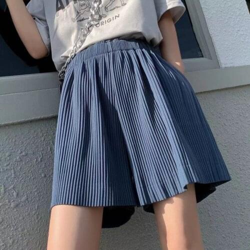 Shorts Women Summer Harajuku Solid Pleated Shorts Fashion Elasticity Loose Casual Shorts Wide Leg Sweatpants High Waist Shorts