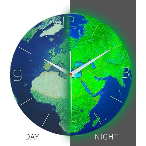 Luminous creative wall clock personality mute earth clock retro wall clock luminova glow in dark