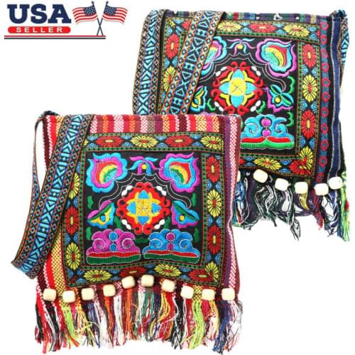 Hmong Vintage Chinese National Style Ethnic Shoulder Bag Traditional Embroidery Boho Hippie Tassel Tote Messenger