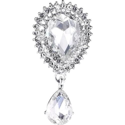 2019 Summer New Arrival Silver Color Plated Crystal Rhinestones Teardrop Brooch Pins for Women