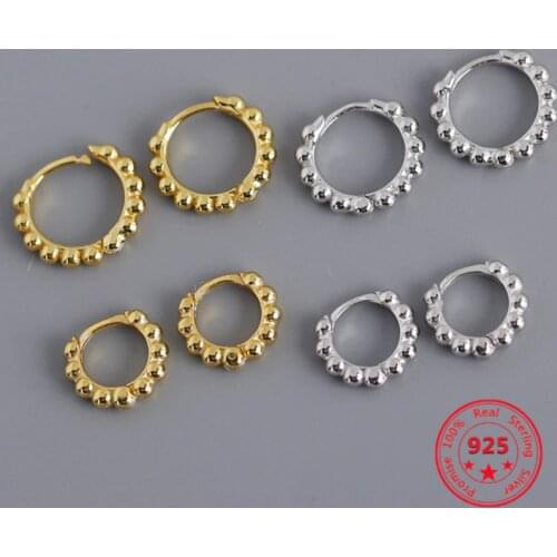 925 Sterling Silver Earring Ear Clip Classic Small Round Beads Gold Hoop Earrings Punk Simple Circle Earring Women Jewelry Gift