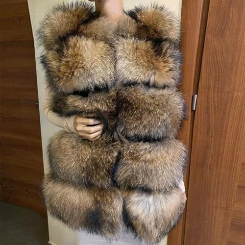 Real Raccoon Fur Vest Women Waistcoat 2021 Autumn Winter Fashion Fur Gilet Fast Shipping