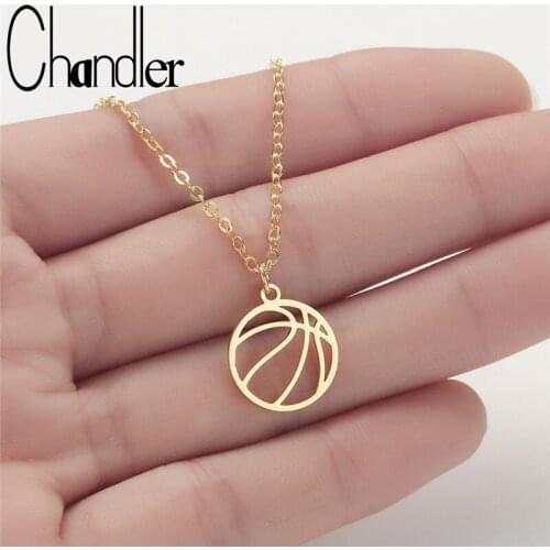 Chandler Stainless Steel Volleyball Necklaces For Women Thin Chain Link Sports Jewelry Round Volley Ball Charm Cool Fan Callors