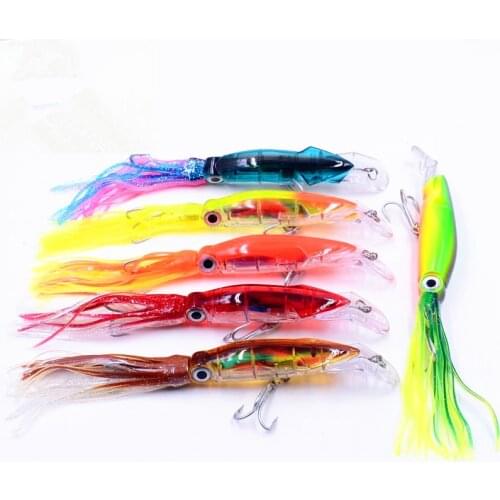 1PCS Hard Fishing Lure Fish Bait 14cm 40g 6 Color Squid High Carbon Steel Hook Octopus Crank For Artificial Tuna Sea Allure Tool