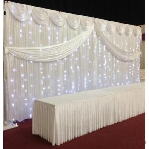 10ft*20ft White color ice silk Wedding Backdrop Curtain With Swags gold drape Wedding Props Satin Drape curtain party decoration