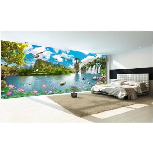 Custom photo 3d wallpaper Chinese mountain stream water waterfall lake scenery room decor 3d wall murals wallpaper for walls 3 d