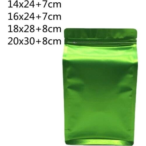 50Pcs Green Self Sealing Plastic Bags Reusable Zip Lock Storage Bags Aluminized Eight Sides Stand Up Bag Food Packaging Pouches