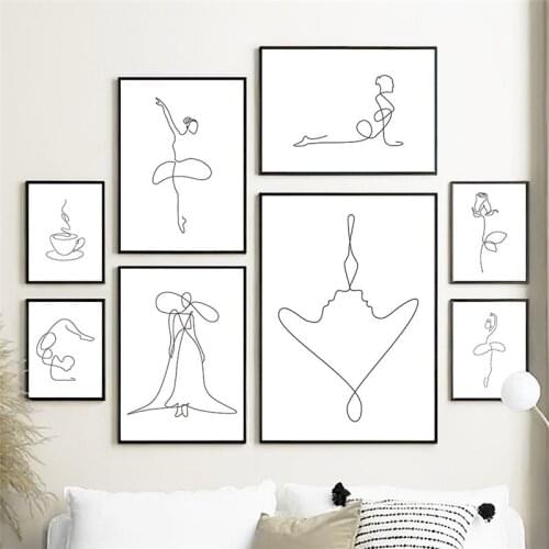 Abstract One Line Artwork Figure Canvas Painting Abstract Dancer Wall Art Picture Minimalist Modern Poster and Print Home Decor