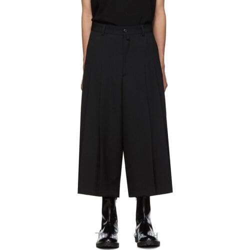 Customized Big code NEW Mens Fashion Hairdresser Loose Culotte with two layers spliced casual nine-minute pants