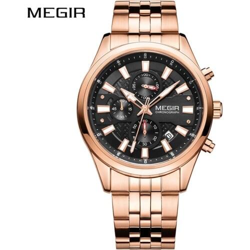Watch Men Top Luxury Brand MEGIR RoseGold Sport Waterproof Quartz Watches Mens Chronograph Male New Clock Relogio Masculino 2020