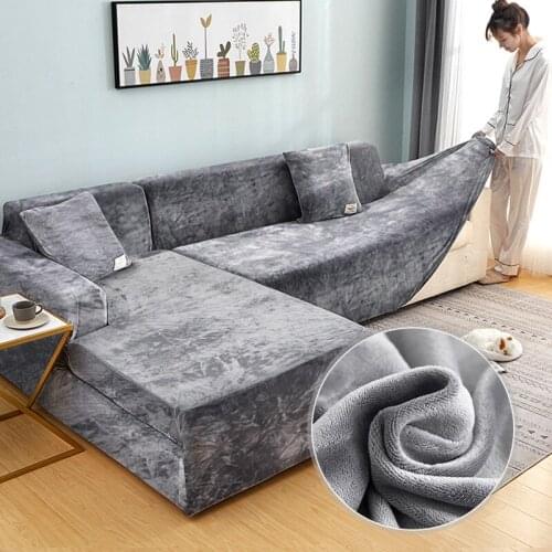 Velvet Elastic Sofa Cover Slipcover Plush L Shaped For Living Room Furniture Couch Slipcover Chaise Longue Corner Sofa Stretch