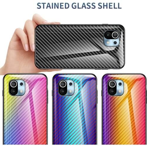 For Xiaomi Mi 11 Case Xiaomi11 Carbon Fiber Grain Tempered Glass Phone Hard Cover For Xiaomi Mi 11 Pro 5G Mi11 Shockproof Fundas