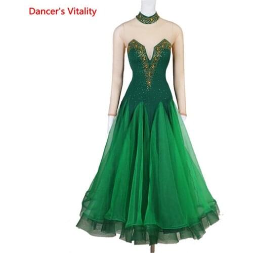 Modern Dance Dress Diamond Mesh Long Skirt Performance Clothes Profession Custom Adult Child High-End Competition Clothing