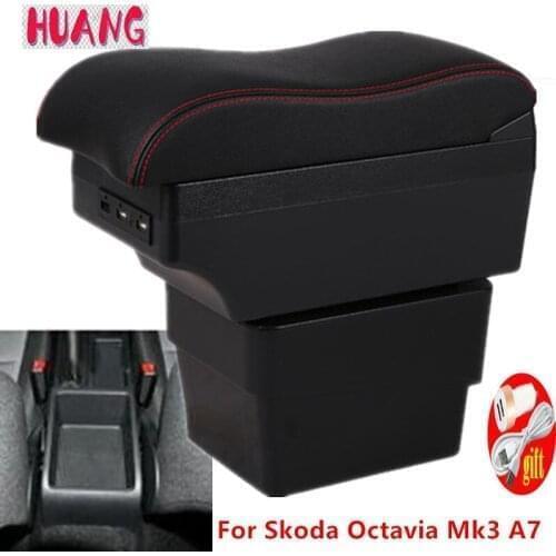 For Skoda Octavia Mk3 A7 2014-2018 Dual layer Armrest box Centre Console Storage Box Car Styling decoration accessories