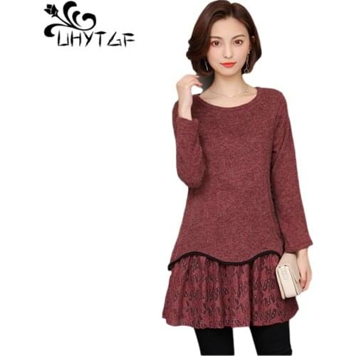 UHYTGF Oversized T-Shirt Womens Mid-Length Stitching Casual Loose Tops Female Long Sleeve Pullover Spring Bottoming Shirts 1509