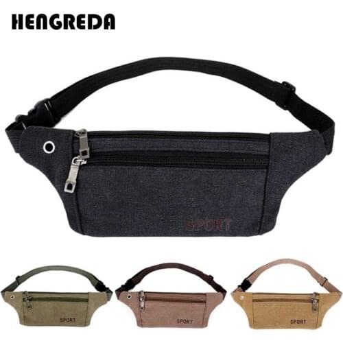 Canvas Fanny Pack Women Waist Bag with Earphone Hole Men Hip Bum Bag Travel Purse Pocket Fit 6" Phone for Hiking Running