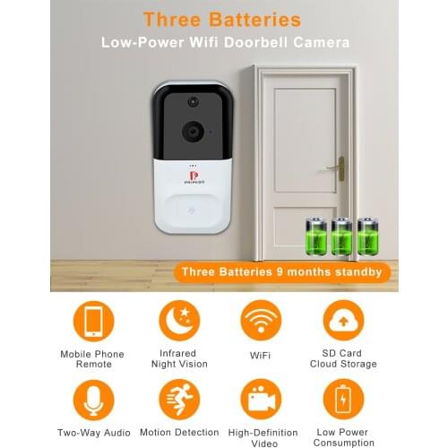 Pripaso 1080P WiFi Video Doorbell Camera Wireless Home Security Front Door Bell IP Camera Infrared Night Vision Support TF Card