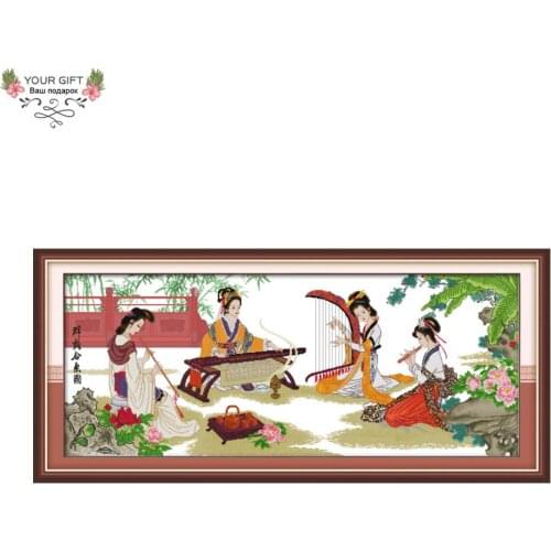 Joy Sunday Free Shipping 14CT 11CT Counted and Stamped Four Beauties Happy Together Cross Stitch kits for Home Decoration R175