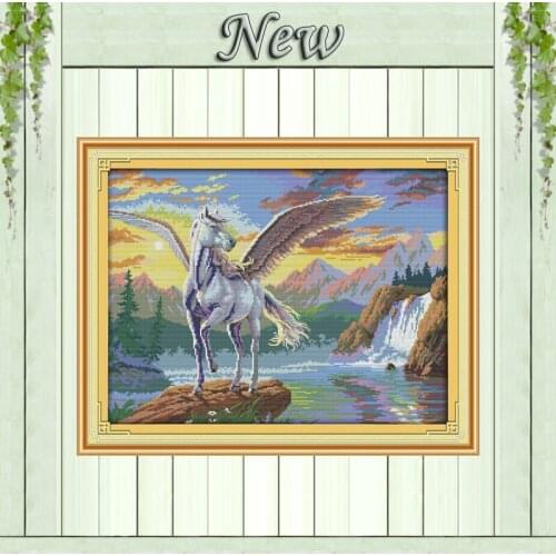 Flying horse animal Landscapes Painting Counted Printed on canvas DMC 14CT 11CT DIY Cross Stitch Needlework Kits Embroidery Sets
