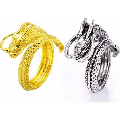 Retro Gothic Punk Trendy Ring Adjustable Dragon Male Rap Jewelry Ornament For Men Halloween Accessories