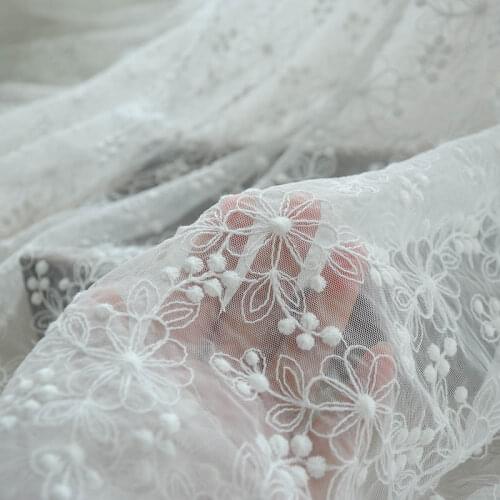 130cm 0.5m/lot White mesh cotton thread embroidered lace fabric curtain dress fabric X968