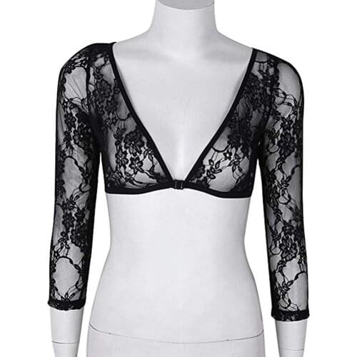 Summer Women Lace Floral Embroidery Blouses Shirt Ladies tops Sexy mesh Blouses Transparent Elegant See-through Black Shirt