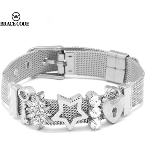 Fashion Silver Color Stainless Steel Mesh Bracelet Set Bangles Heart to Heart Charm Brand Bracelets For Woman Jewelry Gifts