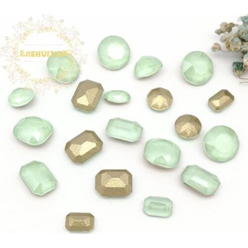 Fast selling Mocha green Mix shape size 20pcs or 50pcs pointback glue NAILS Crystal Glass Rhinestones DIY Wedding Dresses