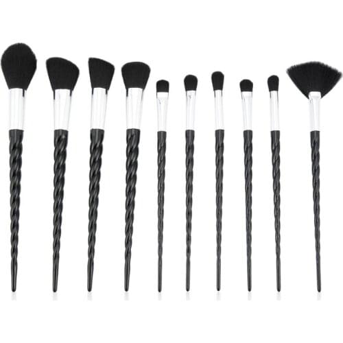 NEW 10PCS/SET Spiral Design Plastic Handle Beauty Makeup Brushes Cosmetic Foundation Powder Blush Make Up Brush Tool DFDF