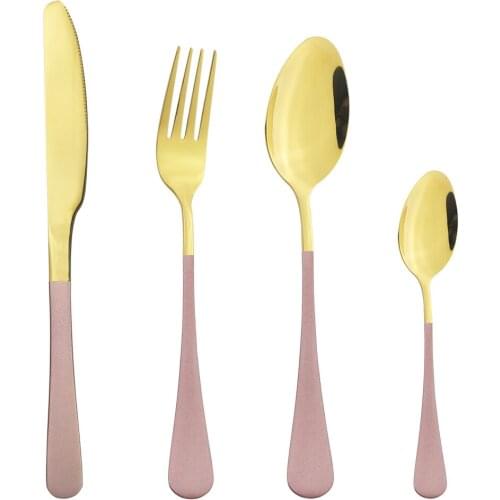 Knife Fork Spoon Stainless Steel Set Pink Gold Dinnerware Silverware Set Cutlery Set Flatware Outdoor Office Kitchen Tableware