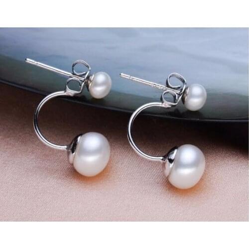 Genuine natural pearl Earring Pearl For Women Jewelry 925 Sterling Silver Oblate Double Pearl Earrings sterling-silver-jewelry