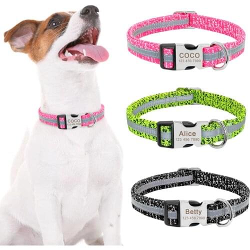 Personalized Nylon Dog Collar Reflective Dogs Collars Customized Pet Nameplate Adjustable Pet Collars For Small Medium Dogs