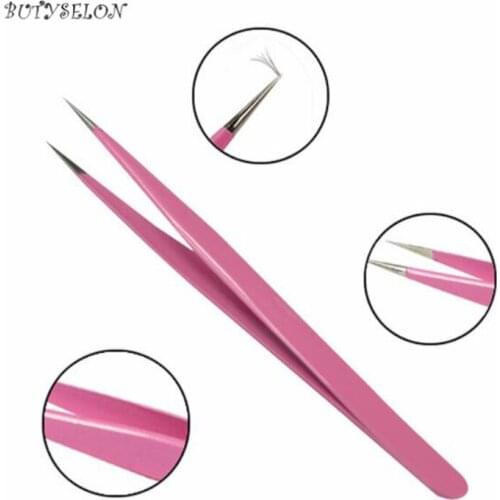 Fashion Pink stainless steel Mink eyelash extension tweezers professional Eye Lashes Tweezers Cosmetic Beauty Makeup Tool
