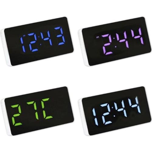 Portable LED Mirror Clock Multi-functional Electronic Alarm Clock with Time/Calendar/Temperature Alarm Decor for Home Room Use