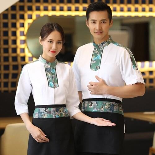 Hotel Work Clothes Female Summer Short Sleeve Restaurant Tea House Work Uniform