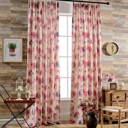 Pink floral Curtains for Living Room Bedroom Cotton Linen Printed Curtain Window Treatment Drapes