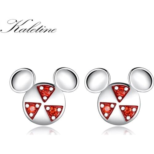 KALETINE Triangle Art Red Love Heart Paintings Stud Earrings 925 Sterling Silver Mouse Round Photo Making Findings Gift for Girl