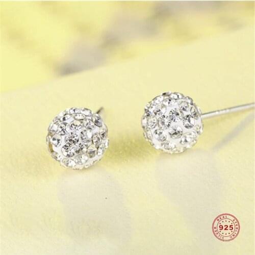 Sterling Silver Ball Earring Cubic Zirconia Ear Post Stud Earrings Silver Color 8mm Dia For Women Fashion Jewelry,1 Pair