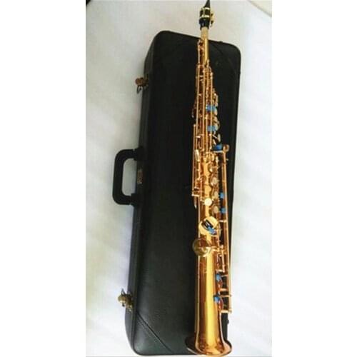 Soprano Saxophone Plated Body Gold Lacquer Key Brass Saxophone Straight Pipe B(b) Instrument With Hard Case