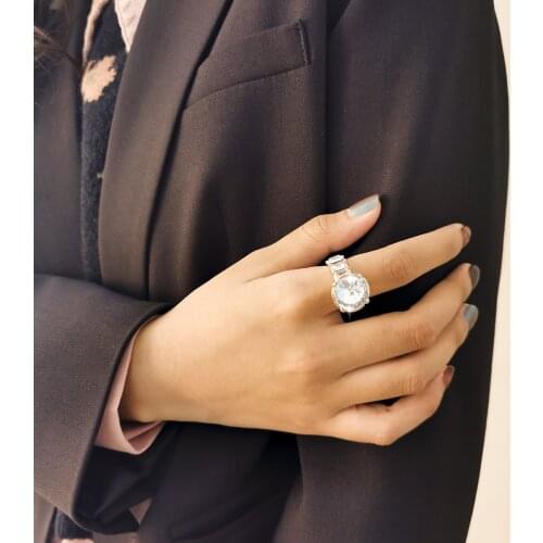 TIMEONLY Elegant Oversize Crystal Rings Purple White Color Rhinestones Ring for Women Ladies Wedding Gifts Charm Accessories