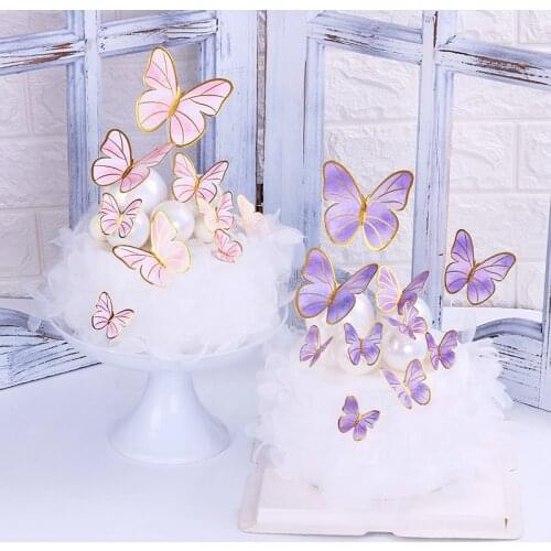 Cake Topper Butterfly Pink Purple Blue Happy Birthday Decoration Wedding Bride Party Baby Shower Cupcake Baking Decor DIY Flag