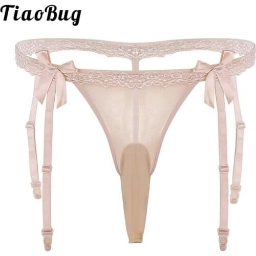 Tiaobug Men Low Rise Closed or Open Penis Sheath Ruffle Lace G-String Homme Thong Briefs Tanga Sissy Panties Sexy Gay Underwear