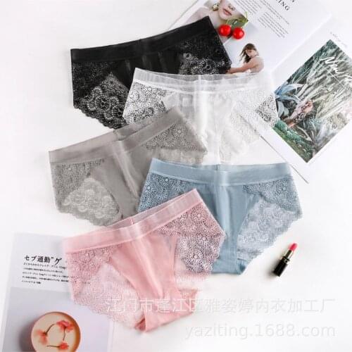 Panties For Women Sexy Underwear Lingerie New Sexy Mesh Breathable Lace Pure Cotton Lower Waist Briefs Underpants YZT6639